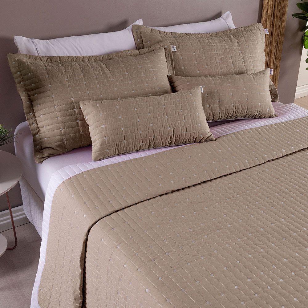 Kit 7 Pçs Cobre Leito Casal Padrão Urbany Hipercal 400 Fios Bordado Cáqui - 5