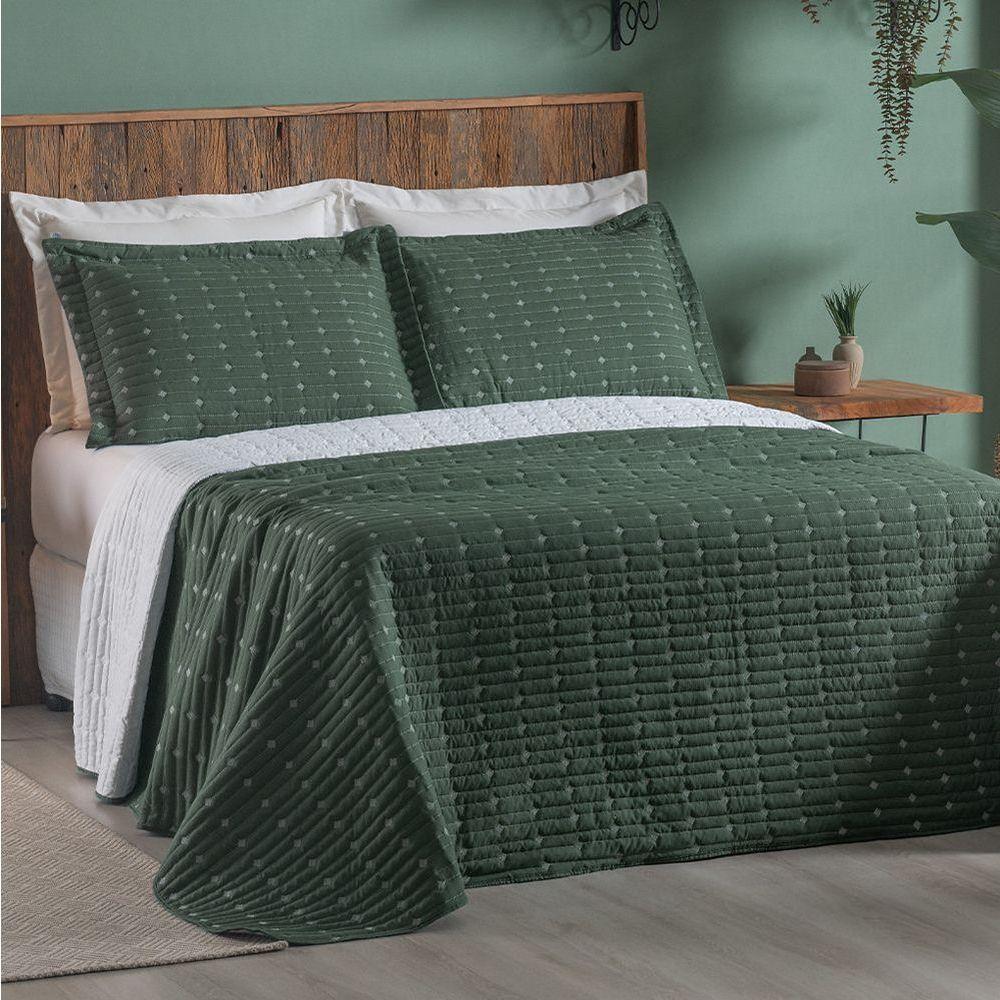 Cobre Leito Queen Decor Bordado 200 Fios 3 Peças - Verde - Hipercal 100% Poliéster - 3