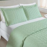 Cobre Leito King Agata Bordado Micropercal 200 Fios 3 Peças - Verde - 1