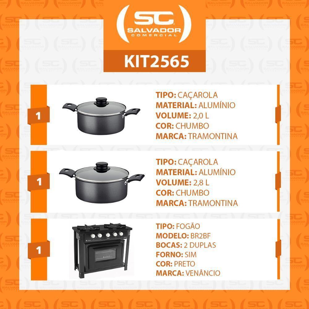 Fogão Industrial 2 Bocas Com Forno Bravo Preto Venâncio + 2 Caçarolas Tramontina Turim - 2