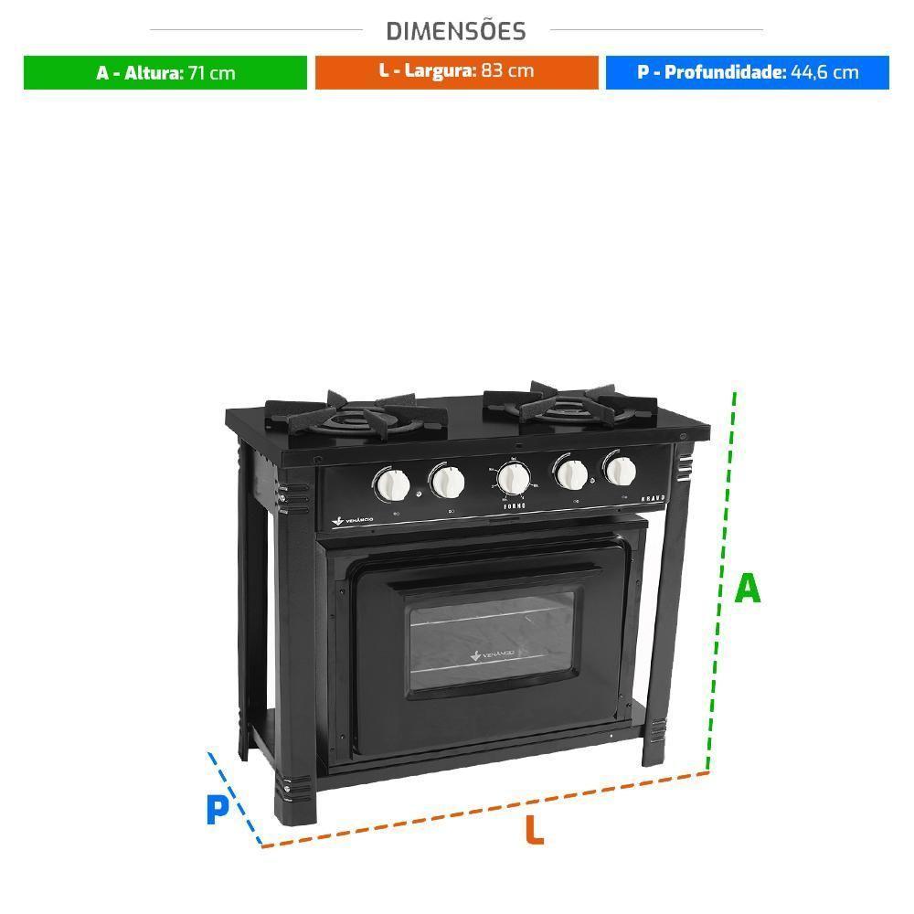 Fogão Industrial 2 Bocas Com Forno Bravo Preto Venâncio + 2 Caçarolas Tramontina Turim - 3