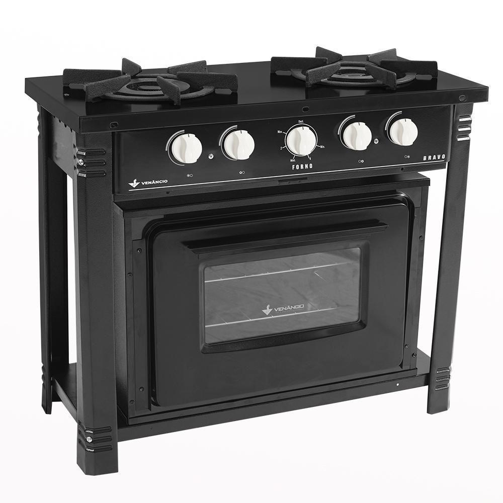 Fogão Industrial 2 Bocas Com Forno Bravo Preto Venâncio + 2 Caçarolas Tramontina Turim - 7