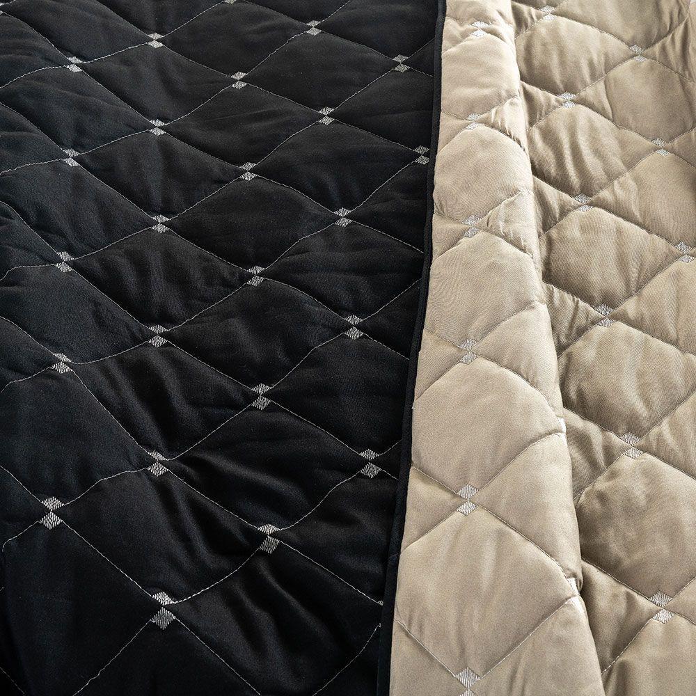 Kit 7 Pçs Cobre Leito Casal Padrão Renove Hipercal 400 Fios Dupla Face Bordado Cáqui E Preto - 7