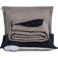 Kit 7 Pçs Cobre Leito Casal Padrão Renove Hipercal 400 Fios Dupla Face Bordado Cáqui E Preto - 2