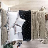 Kit 7 Pçs Cobre Leito Casal Padrão Renove Hipercal 400 Fios Dupla Face Bordado Cáqui E Preto - 9