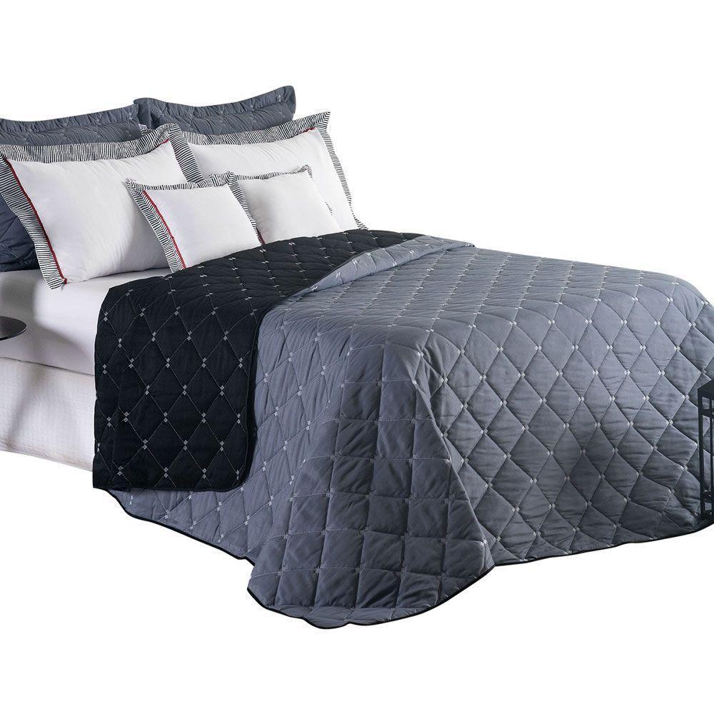 Kit 7 Pçs Cobre Leito Casal Queen Renove Hipercal 400 Fios Dupla Face Bordado Cinza E Preto - 1