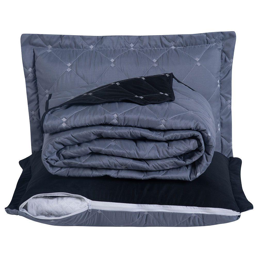 Kit 7 Pçs Cobre Leito Casal Queen Renove Hipercal 400 Fios Dupla Face Bordado Cinza E Preto - 10
