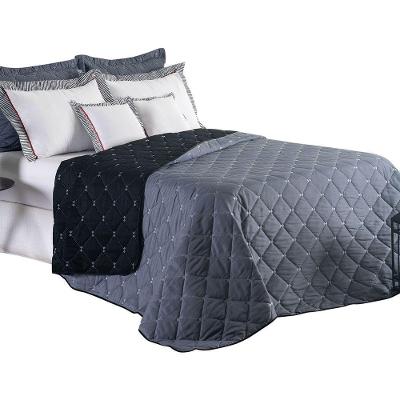 Kit 7 Pçs Cobre Leito Casal Queen Renove Hipercal 400 Fios Dupla Face Bordado Cinza E Preto