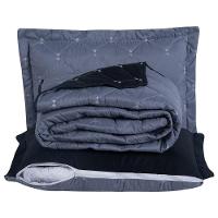 Kit 7 Pçs Cobre Leito Casal Queen Renove Hipercal 400 Fios Dupla Face Bordado Cinza E Preto - 10