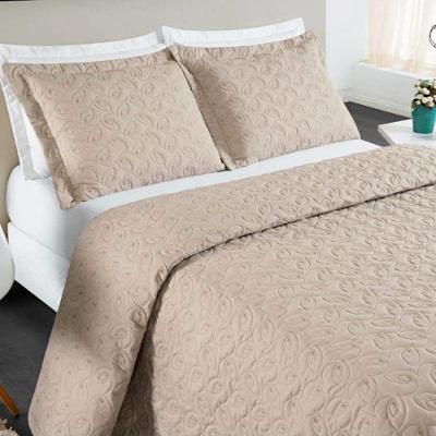 Cobre Leito King Agata Bordado Micropercal 200 Fios 3 Peças - Cáqui