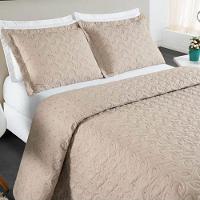 Cobre Leito King Agata Bordado Micropercal 200 Fios 3 Peças - Cáqui - 1