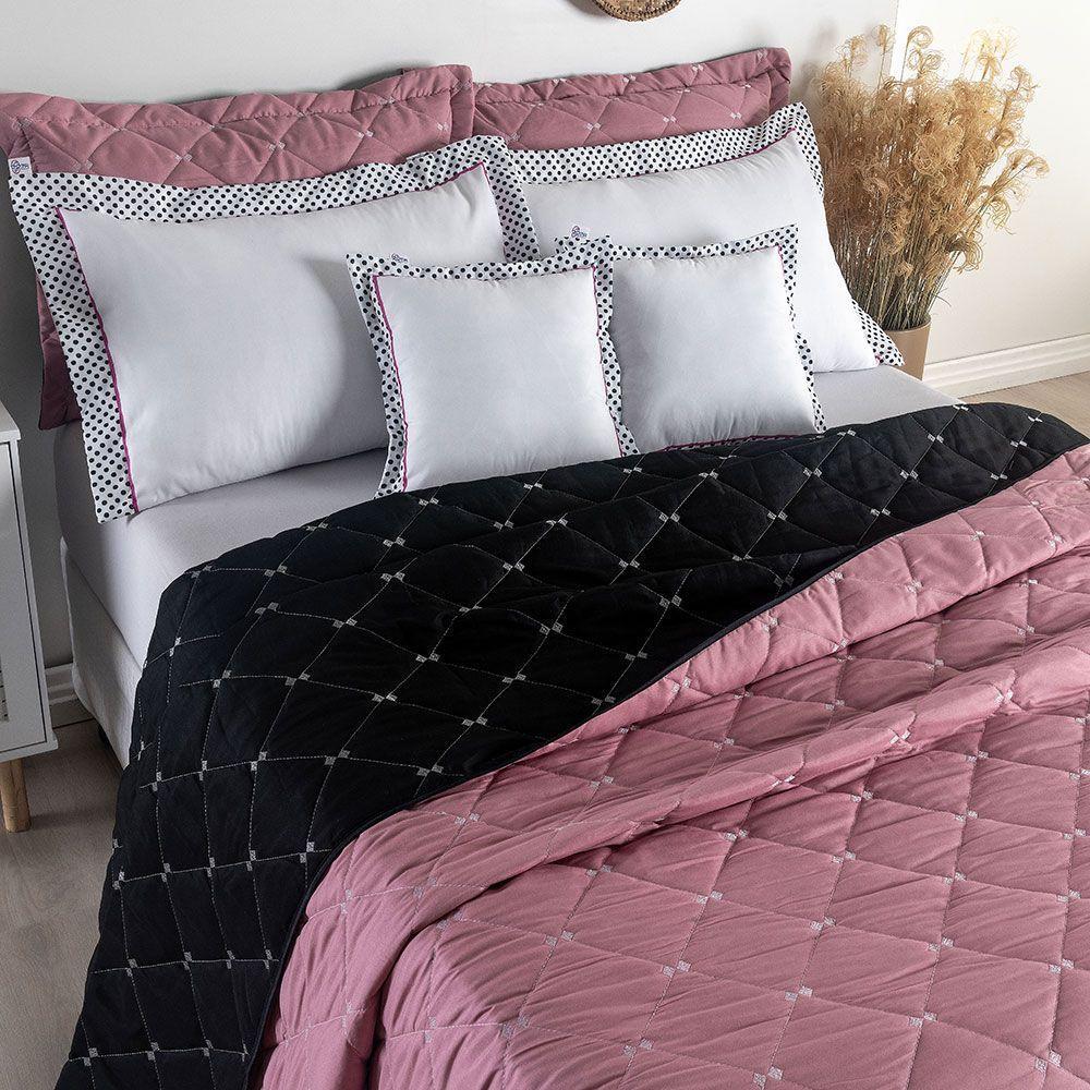 Kit 7 Pçs Cobre Leito Casal Queen Renove Hipercal 400 Fios Dupla Face Bordado Preto E Rosê - 5