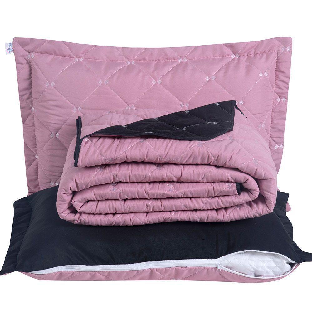 Kit 7 Pçs Cobre Leito Casal Queen Renove Hipercal 400 Fios Dupla Face Bordado Preto E Rosê - 10