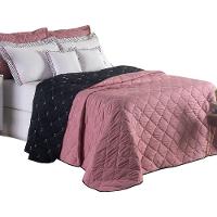 Kit 7 Pçs Cobre Leito Casal Queen Renove Hipercal 400 Fios Dupla Face Bordado Preto E Rosê - 1