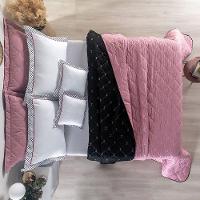 Kit 7 Pçs Cobre Leito Casal Queen Renove Hipercal 400 Fios Dupla Face Bordado Preto E Rosê - 7