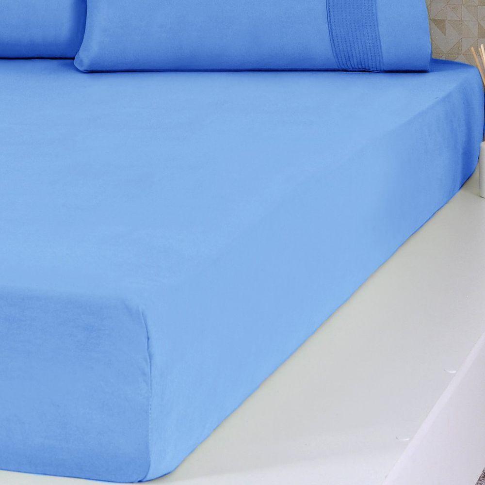 Jogo De Cama Queen Malha 3 Pçs Bella Cama 100% Algodão 158x198x35cm Azul - 4