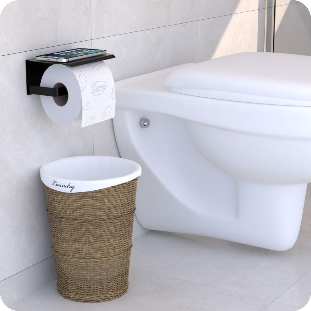 Porta Papel Higiênico De Parede Preto Com Tampa Zmt - 6