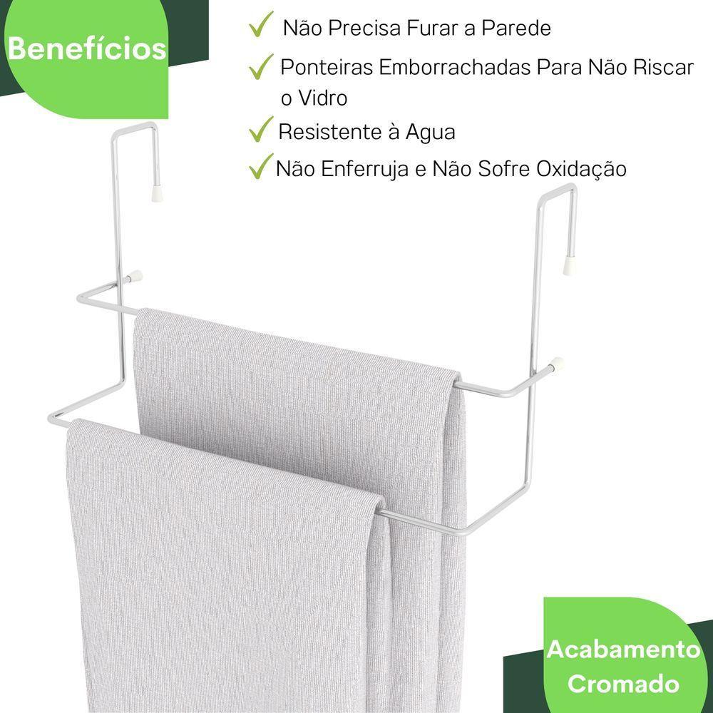 Porta Toalha Box Toalheiro Duplo Para Banheiro Cromado Arm - 7