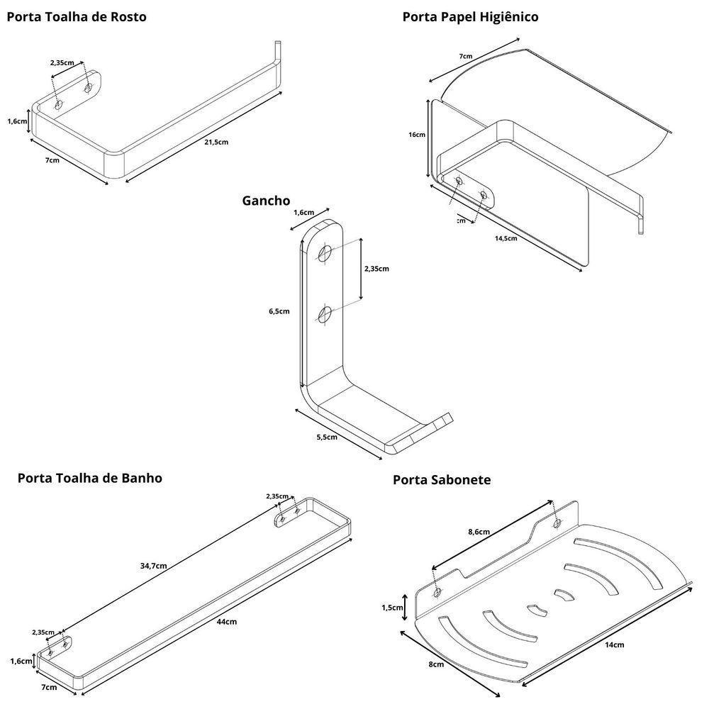 Kit Acessórios Para Banheiro Preto Fosco 5 Peças Zmt - 2