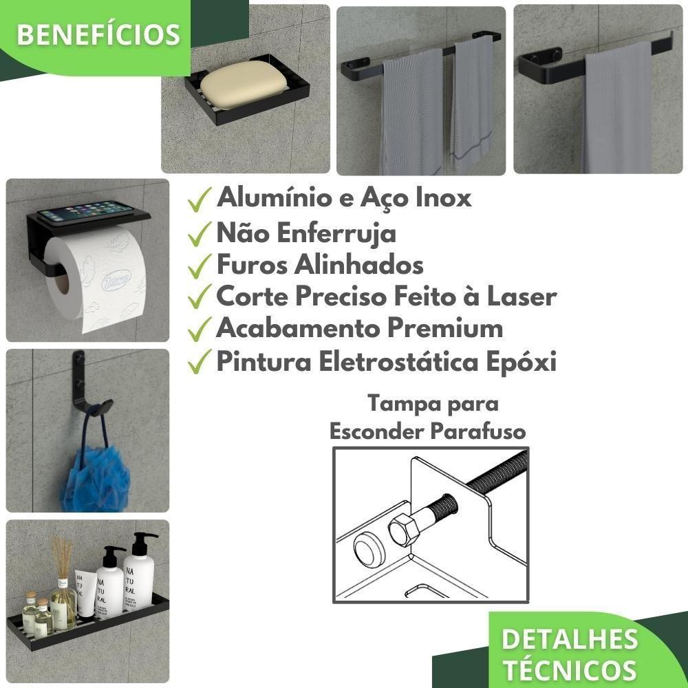 Kit Acessórios Para Banheiro Preto Fosco 6 Peças Max - 10