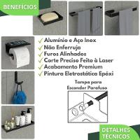 Kit Acessórios Para Banheiro Preto Fosco 6 Peças Max - 10