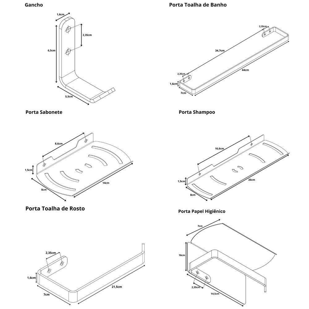 Kit Acessórios Para Banheiro Branco 6 Peças Zmt - 2