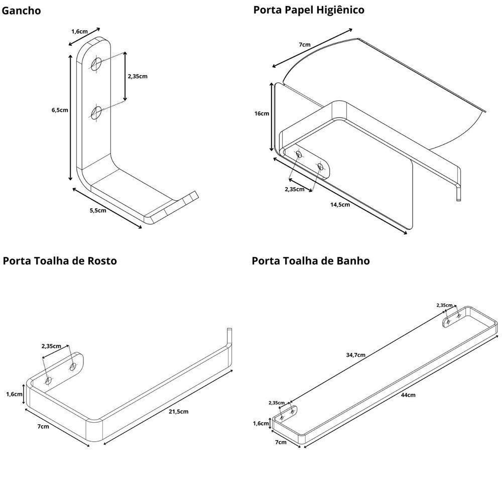 Kit Acessórios Para Banheiro Branco 4 Peças Zmt - 2