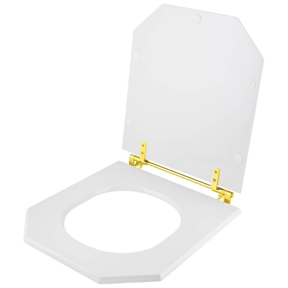 Assento Sanitario Branco P/ Vaso Incepa C/ Ferragem Dourada - 1