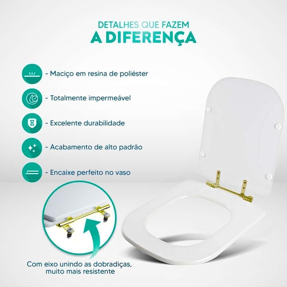 Tampa De Vaso Poliéster Unic Branco Para Bacia Deca Com Ferragem Dourada - 5