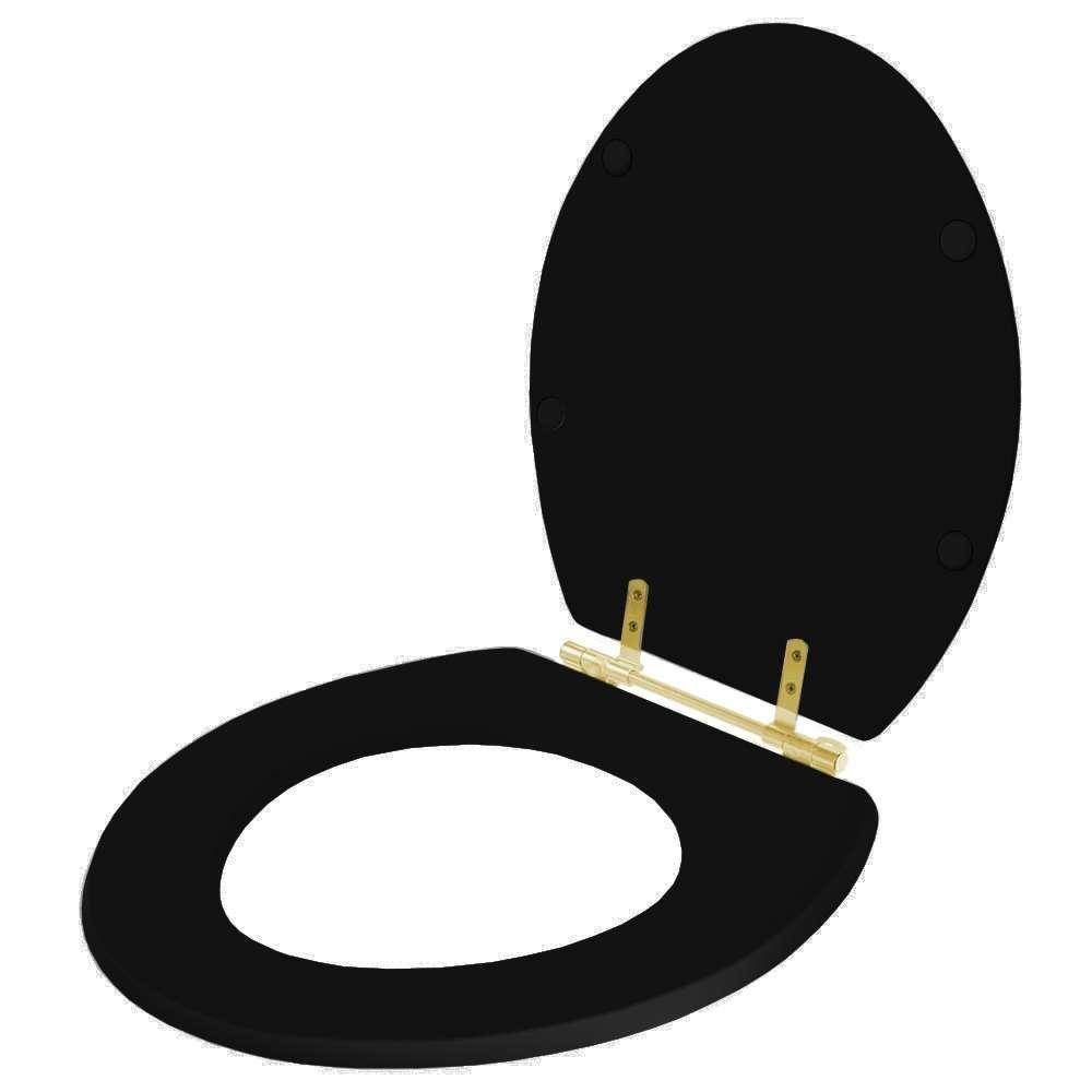 Tampa De Vaso Laqueado Convencional Preto Para Bacia Celite Com Ferragem Dourada - 2