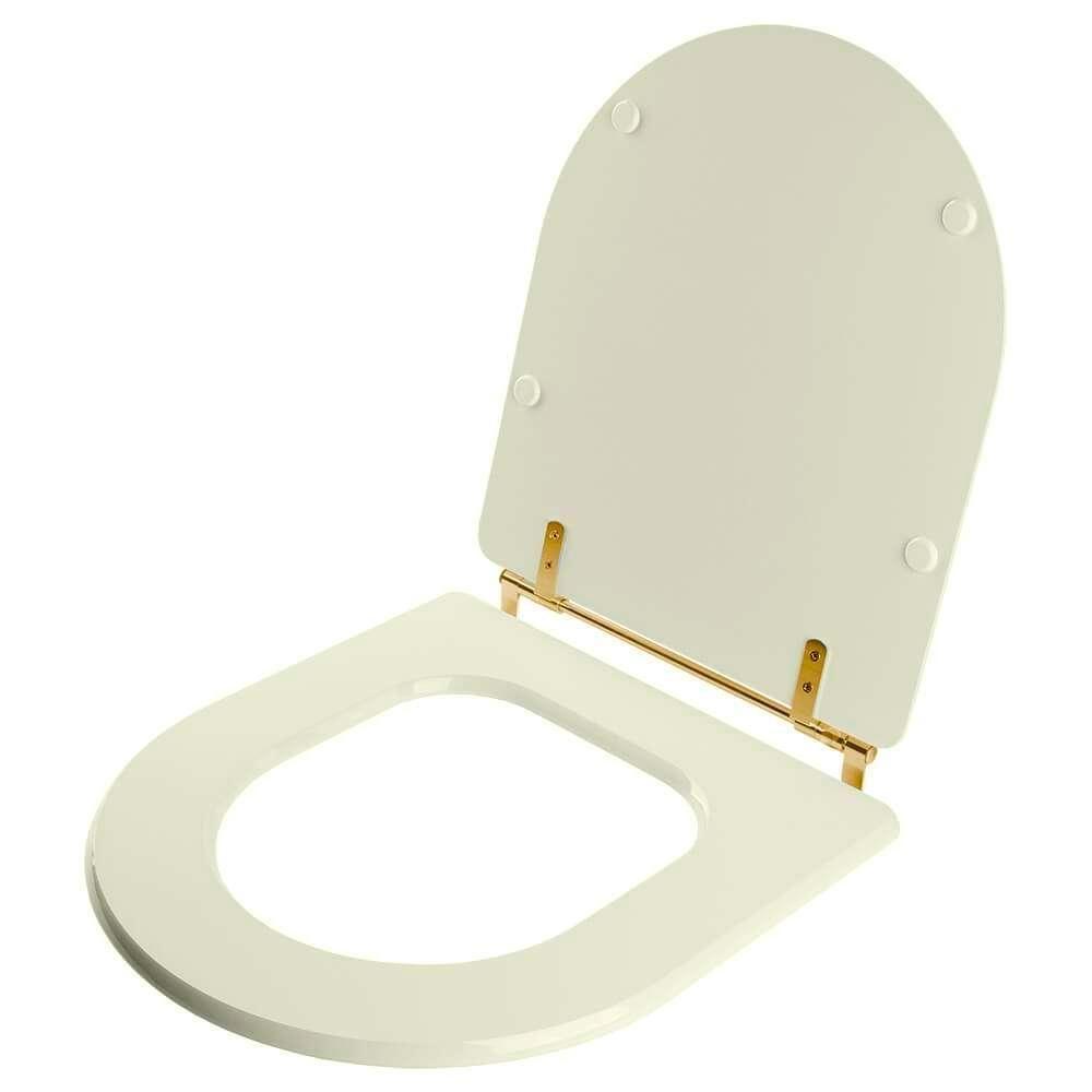 Tampa De Vaso Laqueado Calypso Biscuit Para Bacia Incepa Com Ferragem Dourada - 3