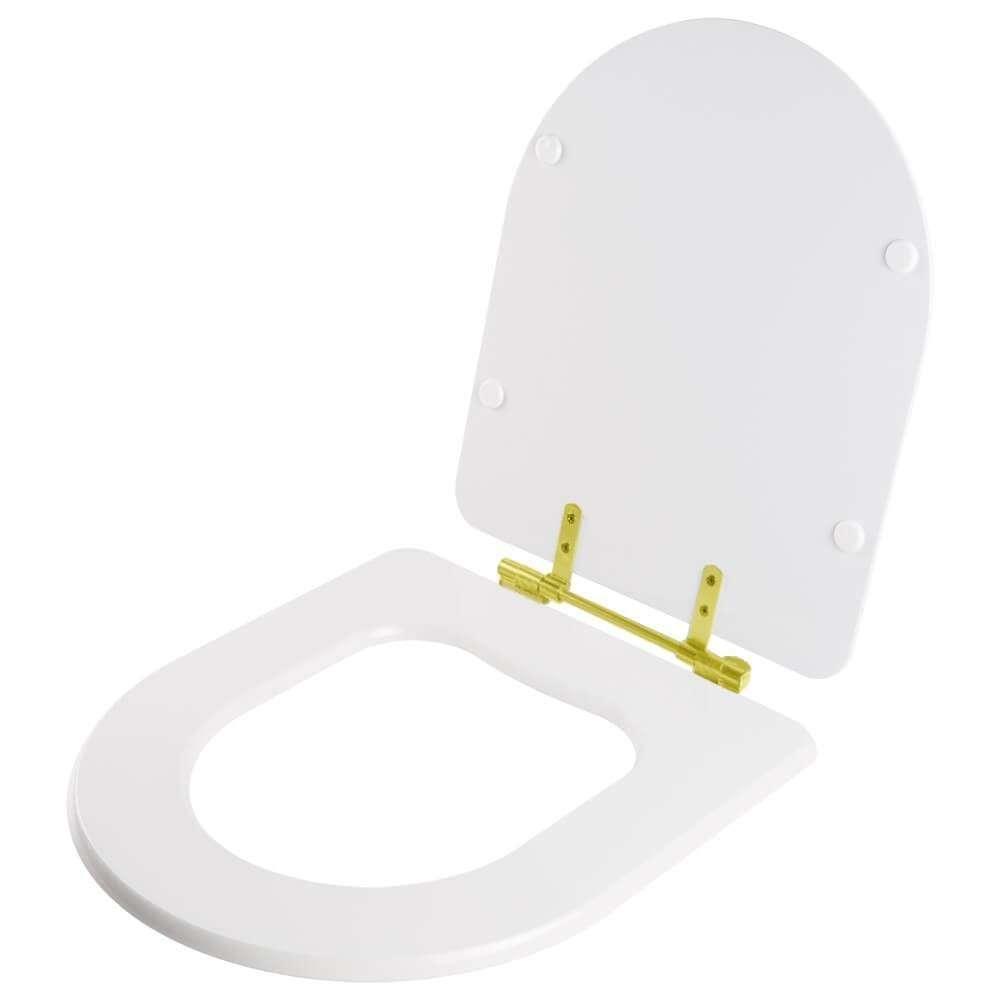 Tampa De Vaso Laqueado Smart Branco Para Bacia Celite Com Ferragem Dourada - 2