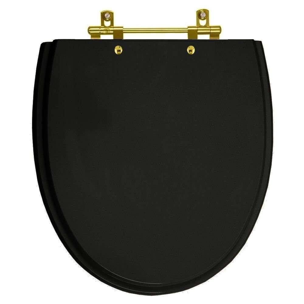 Tampa De Vaso Laqueado Eros Preto Para Bacia Incepa Com Ferragem Dourada - 1