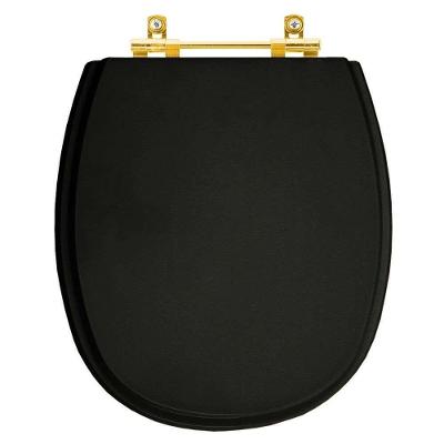 Tampa De Vaso Laqueado Fast Preto Para Bacia Deca Com Ferragem Dourada