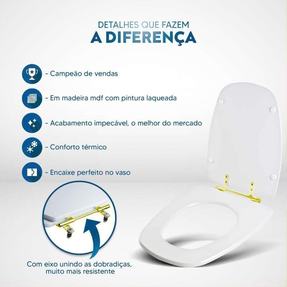 Tampa De Vaso Laqueado Monte Carlo Amendoa Para Bacia Deca Com Ferragem Dourada - 4