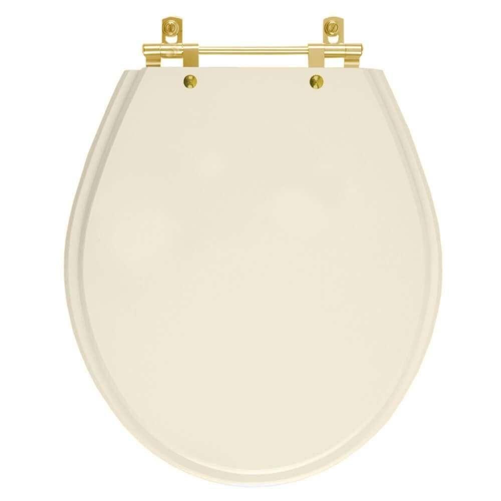 Tampa De Vaso Laqueado Ravena Amendoa Para Bacia Deca Com Ferragem Dourada - 1