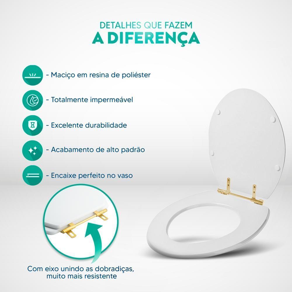 Tampa De Vaso Poliéster Azalea Branco Para Bacia Celite Com Ferragem Dourada - 5