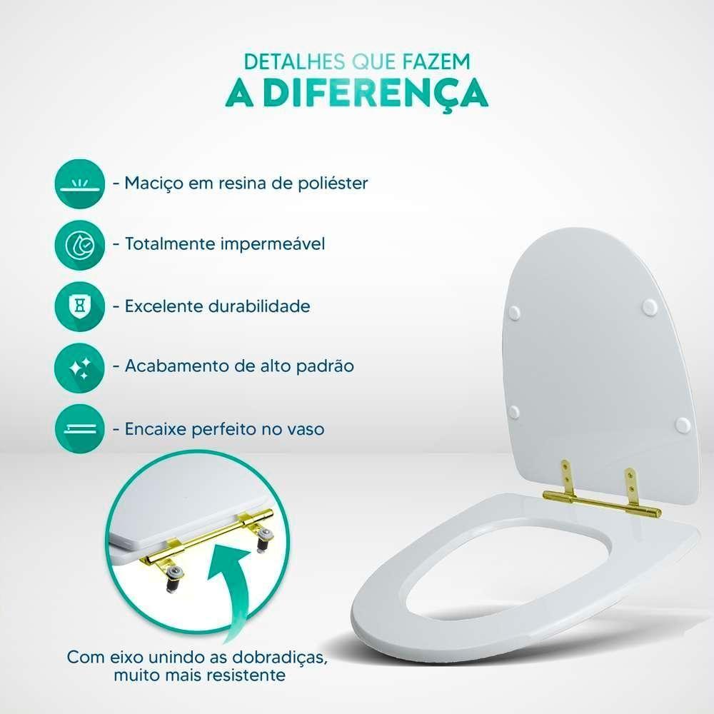 Tampa De Vaso Poliéster Aloha Branco Para Bacia Celite Com Ferragem Dourada - 4