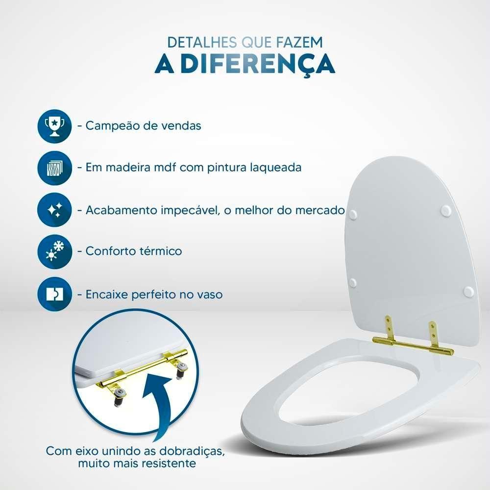 Tampa De Vaso Laqueado Up Branco Para Bacia Celite Com Ferragem Dourada - 4