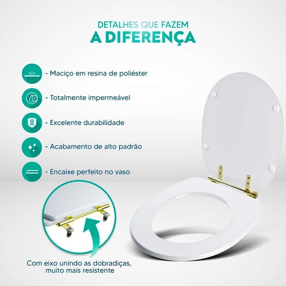 Tampa De Vaso Poliéster Aspen Creme Para Bacia Deca Com Ferragem Dourada - 4