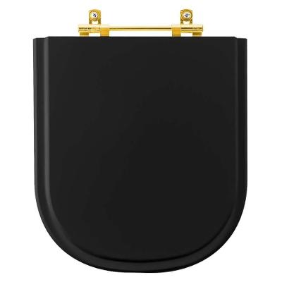 Tampa De Vaso Laqueado Vogue Plus Preto Para Bacia Deca Com Ferragem Dourada