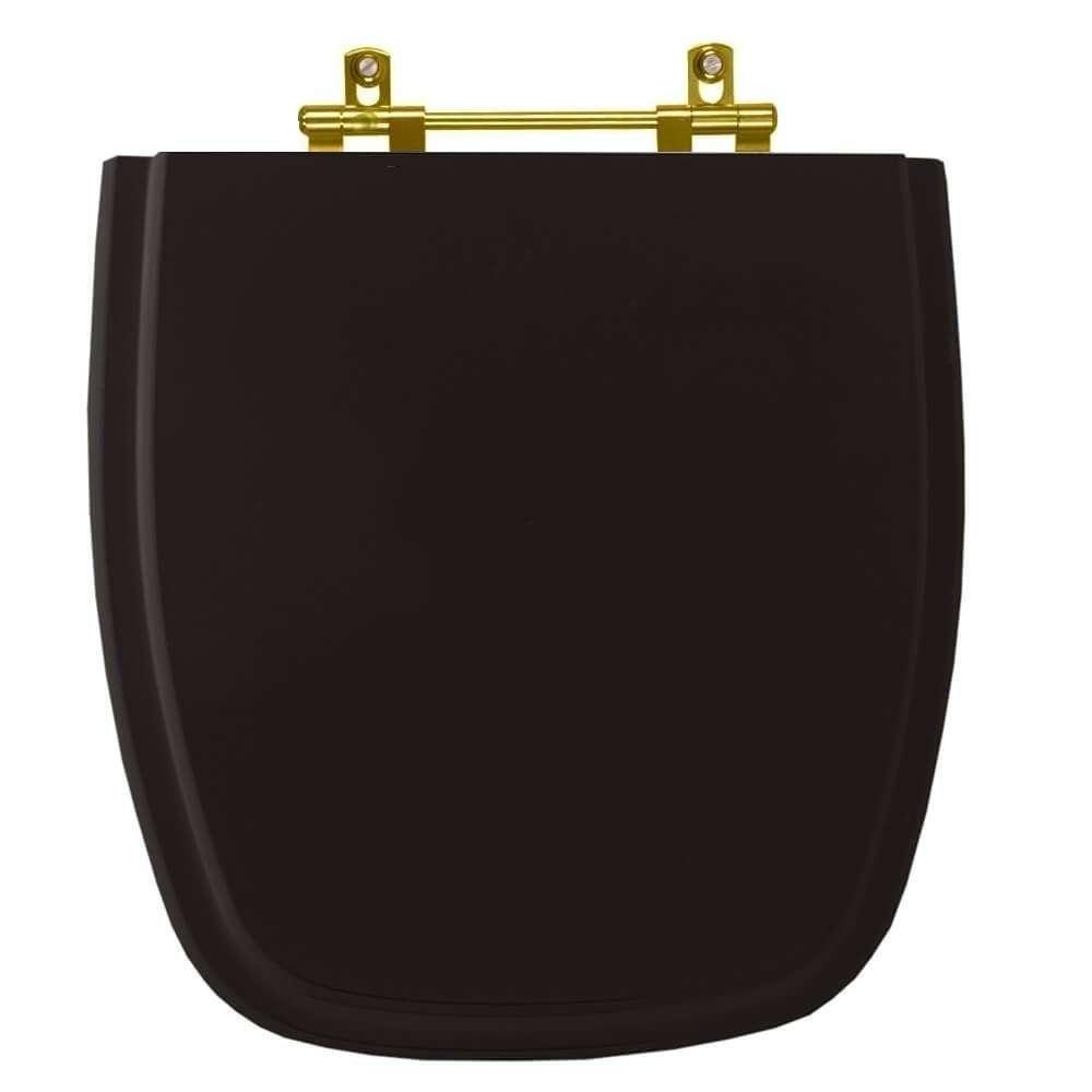 Tampa De Vaso Poliéster City Preto Para Bacia Celite Com Ferragem Dourada - 1