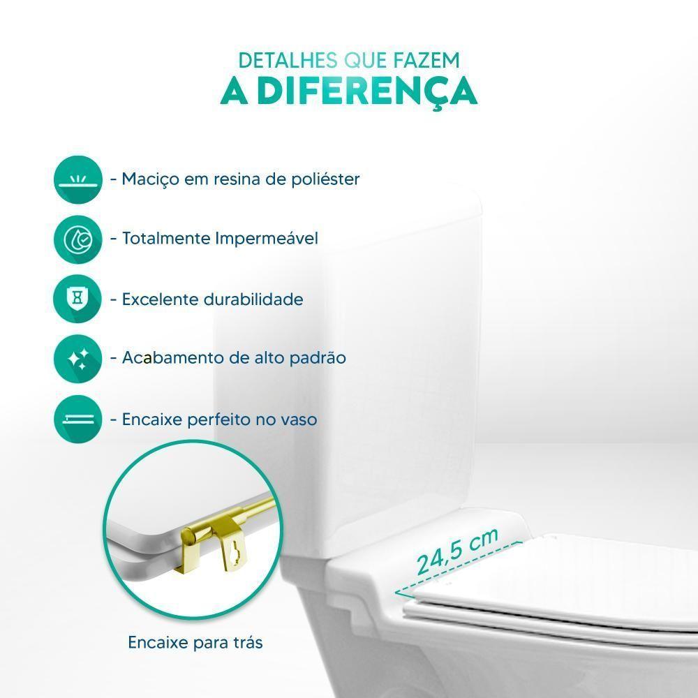 Tampa De Vaso Poliéster Calypso Preto Para Bacia Incepa Com Ferragem Dourada - 5