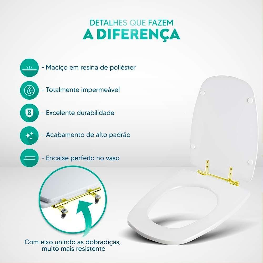 Tampa De Vaso Poliéster Monte Carlo Amendoa Para Bacia Deca Com Ferragem Dourada - 4