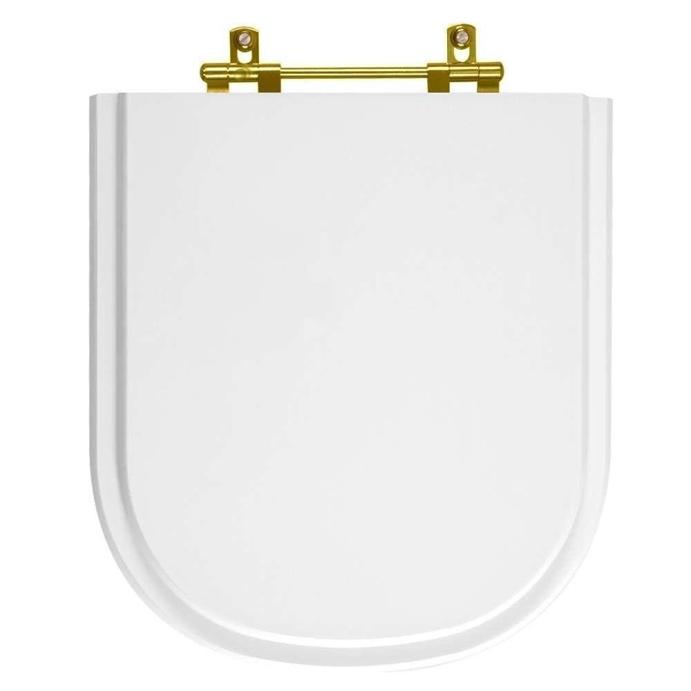 Tampa De Vaso Poliéster Life Branco Para Bacia Celite Com Ferragem Dourada - 1