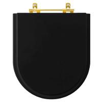 Tampa De Vaso Poliéster Smart Preto Para Bacia Celite Com Ferragem Dourada - 1