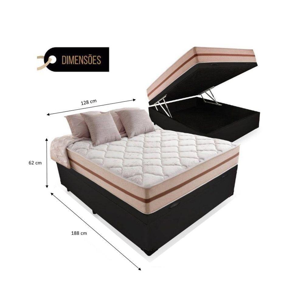 Cama Box Baú Viúva 128 Tecido Sintético Preto Com Colchão Pillow Angel - Bello Box - Molas Ensacadas 62x128x188 - 4