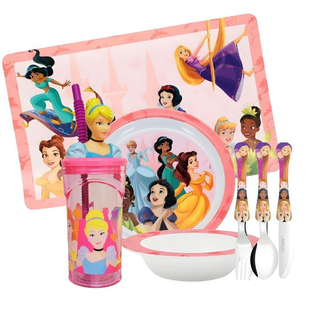 Jogo Refeição Infantil Princesas Disney 7 Peças Tigelas, Copo, Lugar Americano E Talheres - Tuut - 1