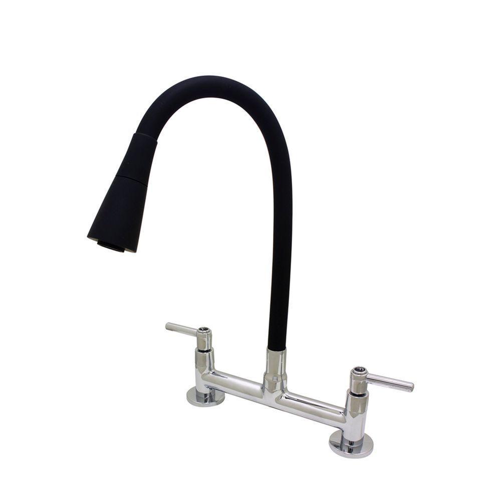 Torneira Misturador Cozinha Tubo Conic Flexível Preto Duplo 2 Jato Mesa - 1