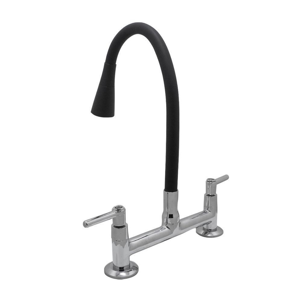 Torneira Misturador Cozinha Tubo Conic Flexível Preto Duplo 2 Jato Mesa - 4